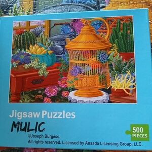 500-Piece Jigsaw Puzzle - Orange and Blue Garden Scene